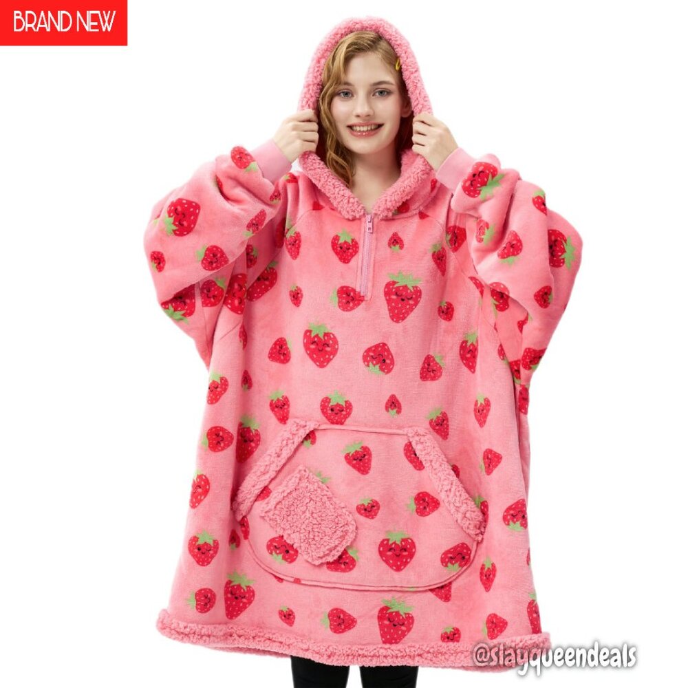 Adult Sherpa Wearable Blanket Hoodie with Pockets and Sleeves